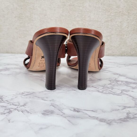 J Vincent Brown Heeled Sandals with Faux Turquoise Brass Studs Accents - Picture 8 of 12